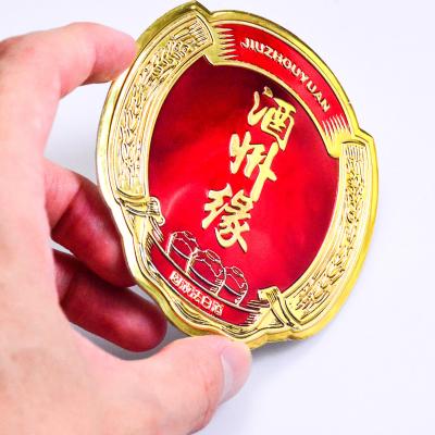 China Custom Durable Waterproof Metal Superior Factory Embossed Logo With Adhesive Gold/Aluminum Metal Label For Wine for sale