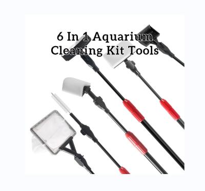 China Sustainable Unique Design Six In One Aquarium Tank Brush Accessories Long Handle Multifunctional Fish Tank Brush Aquarium Cleaning Tools for sale