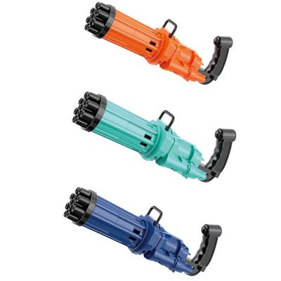 China PP Summer Soap Water Bubble Machine Solid Color 12 Holes Plastic Electric Medium Gatling Bubble Gun for sale