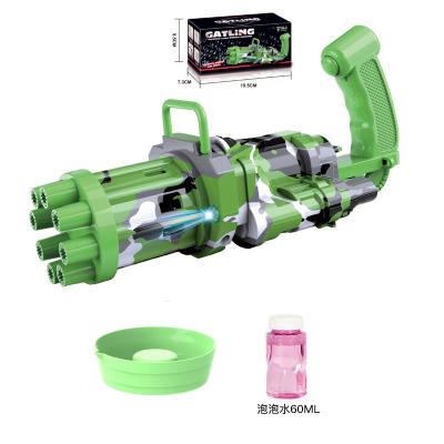 China 2021 PP Camouflage Bubble Gatling Bubble Gun Green Electric Outdoor Game 8 Mini Hole Handheld Gatling Bubble Gun for sale