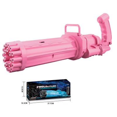 China PP Factory New Product Big Soap Blower Bubble Machine Solid Color 21 Hole Electric Gatling Bubble Gun for sale