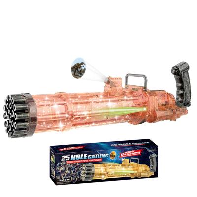 China Hot Sale PP Amazon Gatling Bubble Gun Update Version Can Projection 25 Holes Transparent With Lights Gatling Bubble Gun Toys for sale