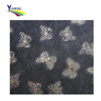 China Fire Retardant Soft Flannel Fleece With Metallic Butterfly Foil for sale