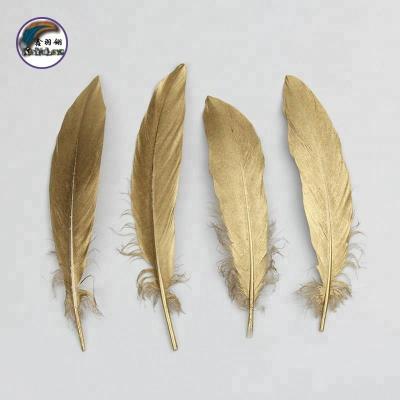 China Wholesale DIY 6.8-8.8 inch (17-22 cm) Tilted Gold Goose Feather Decoration with Crimp Hat for Hat Decorations for sale