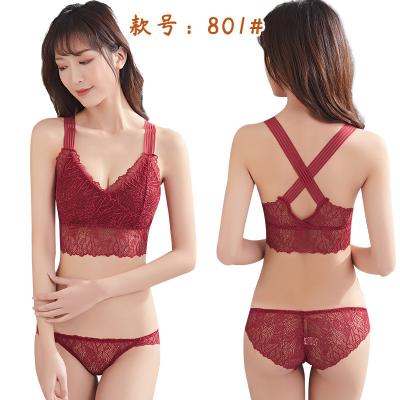 China Breathable Free Comfort No Rims Wrapped Chest Suit V-Neck Bra Render Fixed Straps Flowers Women Transparent Lace Bra Set for sale