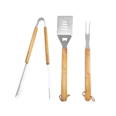 China Easily Cleaned 3 Pcs High Quality Multifunctional Portable BBQ Tools With Wooden Handle BBQ Tool for sale