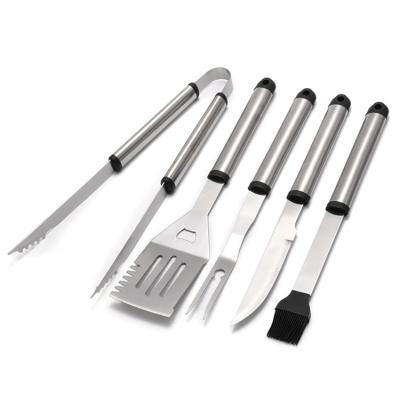 China Easily Cleaned Rubber Main Tube Handle 5-Piece Set Non-Slip Custom BBQ Set Cooking Tools Grill Stainless Steel for sale