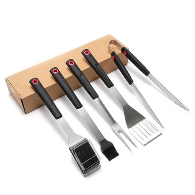 China Easily Cleaned 5-Piece Set Black Rubber Tpr Handle Yangjiang BBQ Stainless Steel Brush Tool Kit for sale