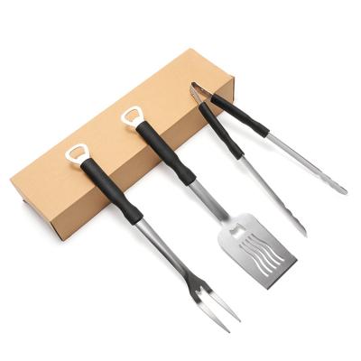 China Easily Cleaned Black Tpr Rubber And Plastic Handle Set Charcoal BBQ Tools Grill BBQ Tools 3 Pcs for sale