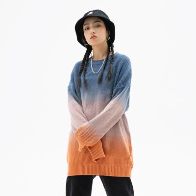 China Wholesale Anti-wrinkle Hip Pop Streetwear Tie Gradient Dye Knit Crewneck Custom Women's Casual Sweaters for sale