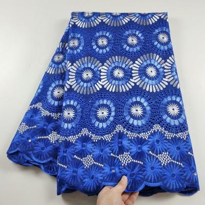 China Other High Quality Royal Blue African Voile Cotton Voile Lace Fabric Swiss Voile Lace Fabric 100% Heavy Royal Blue for sale