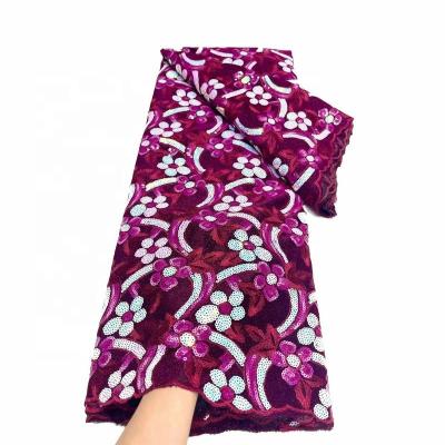 China Latest Viable Good Quality Velvet Nigeria Order Purple Velvet Lace Fabric For African Wedding for sale