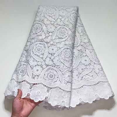 China Other Pure White African Sequined Water Soluble Cupion Rope Lace Fabric For Dress Hot Sale for sale