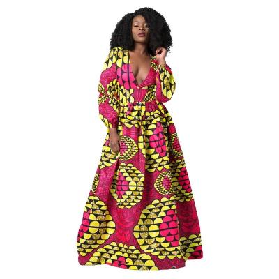 China Breathable African Loose V-Neck Dashiki Clothing Full Sleeve Long Dress Fashion Traditional Dress For Women for sale