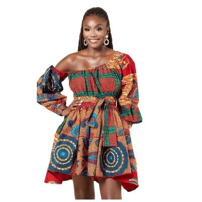 China Breathable Elegant African Women Dress African Print Dress Off Shoulder African Casual Dress For Women Clothing for sale