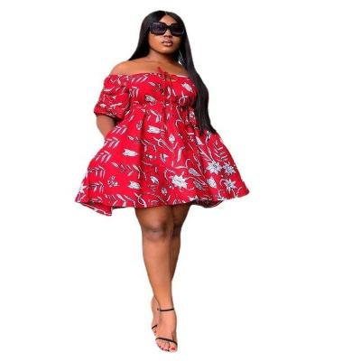 China Floral Print Dress Breathable Irregular Puff Sleeves For Women Autumn Summer Slim Dresses Mini Plus Size Clothes for sale