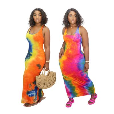 China Latest Breathable Cotton Sleeveless Polyester Tie Dye Long Ladies Formal Dress for sale