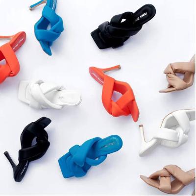 China 2021 New Arrival Summer Fashion Trend Women's Point Toe Bowknot High Heel Slippers Women's Sandals for sale