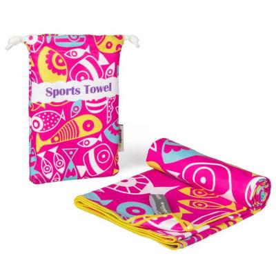 China Compressed Wholesale Sublimation Printed Microfiber Towel Beach Towel for sale