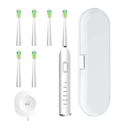 China Sonic Electric Toothbrush Battery Operated with 6 Brush Heads Travel Case 32000-41000 VPM Adjustable Motor Radio Charging 5 Modes for Adults for sale