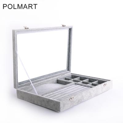 China Jewelry Storge Box With Cover Wholesale Customize Organizer Display Tray For Rings Earrings Velvet Jewelry Bracelet for sale