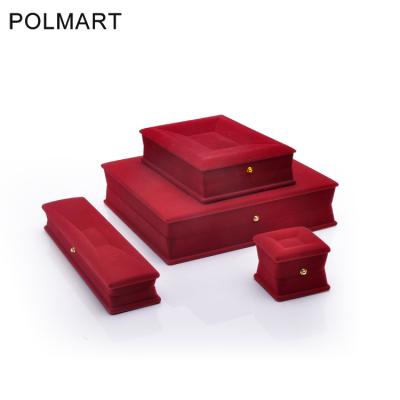 China Jewelry Gifts Packaging POLMART Jewelry Color Box Luxury Custom Logo Printed Velvet Red Jewelry Box for sale