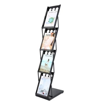 China Exhibition Hall Hot Metal Magazine Rack A4 Aluminum Brochure Holder Folding Portable Literature Rack for sale