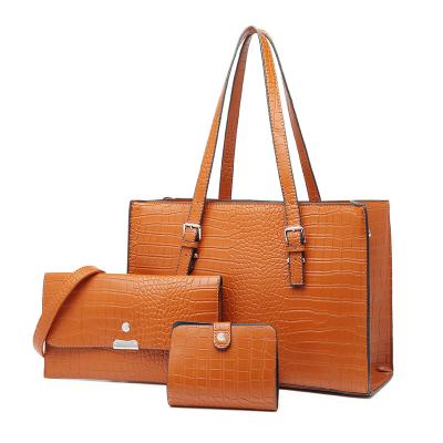 China New waterproof women's bag fashion crocodile pattern mother image three-piece large-capacity one-shoulder messenger bag for sale