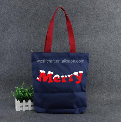 China Eco - Friendly Dark Blue Canvas Bag Wholesale , Cotton Bag With Print , Christmas Canvas Beach Bag for sale