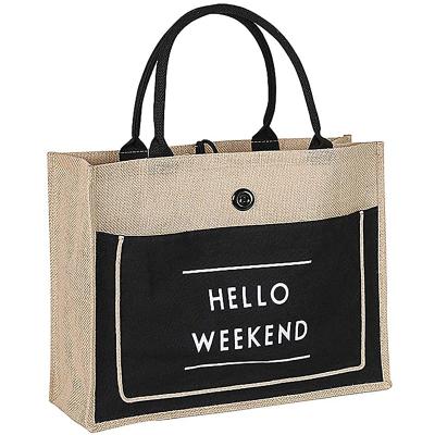 China Custom Printed Reusable Shopping Jute Handled Burlap Handbag Eco Tote Bag for sale