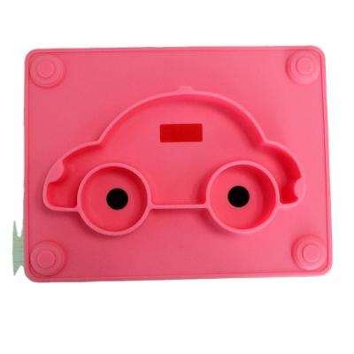 China Food Grade Baby Silicon Place Mat Antibacterial Suction PlateDishes For Lovely Pink Car Shape Children's Dish for sale