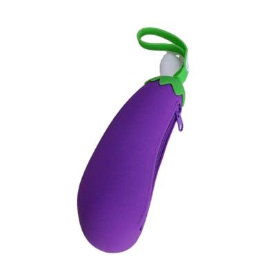 China Creative pencilcases large capacity purple waterproof silicone eggplant shape pencil case custom made pencil case for sale