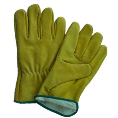 China Anti Slip White Fleece Scratching Anti Slip Goat Skin Sheepskin Winter Wear Resistant Yellow Hand To Work Driver Safety Leather Gloves for sale