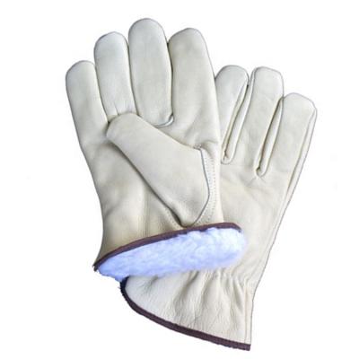 China Motorcycle Riding Anti Slip Wear Resistant Durable Fleece Scratching Leather Yellow Winter Goatskin Warm Safety Work Hand Gloves for sale