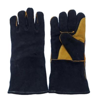 China Heavy Duty Work Thumb Heat Resistant Industrial Palm Reinforced Argon Arc Black Slot MIG Whip Safety Welding Work Hand Leather Gloves for sale