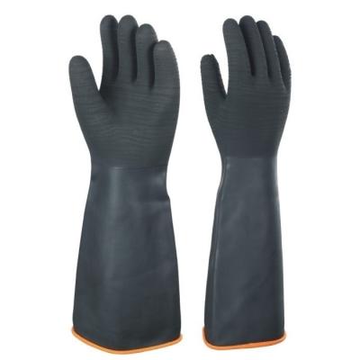 China Construction Wrinkle Resistant Black Rubber Rough Industrial Gloves Alkali Work Palm 45 cm Oil Resistance Acid Chemical Safety for sale