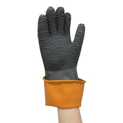 China Safety Rough Crinkle 35cm Palm Alkali Resistant Industrial Rubber Non-slip Gloves Chemical Resistance Oil Black Acid Work Safety Gloves for sale