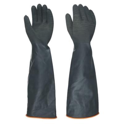 China Construction Black Rough Palm Anti Slip 55 Cm Long Resistance Acid Oil Safety Alkali Rubber Industrial Chemical Gloves For Work for sale