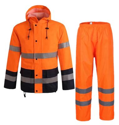 China Factory Price Custom Orange Water Proof High Visibility Lined Waterproof PVC Safety Coating Windproof Raincoat For Adult for sale