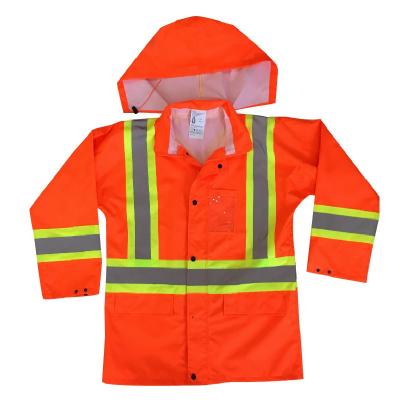 China Selling High Visibility PVC Water Proof Warm Rain Suit Mining Work Keep Safety Warm Reflective Rain Coat With Zipper for sale