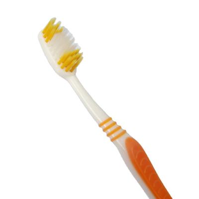 China Logo Promotion Long Rubber Handle Supermarket Disposable Customized Adult Toothbrush for sale