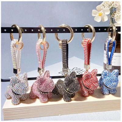 China Koerea Fashion Korea Fashion Metal Full Diamond Bling Dog Keychain Women Handbag Key Decroations Accessories for sale