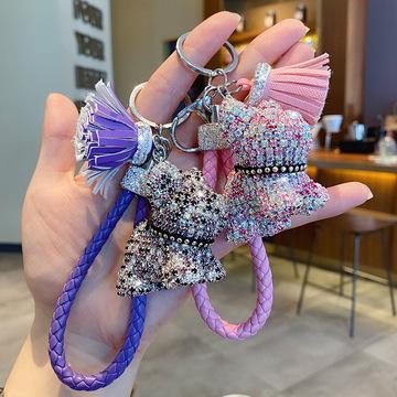 China Koerea Fashion Korea Fashion Metal Full Diamond Bling Dog Keychain Women Handbag Key Decroations Accessories for sale