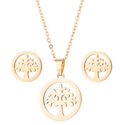 China New Arrivals CLASSIC Stainless Steel Initial Letter Gold Plated African Women Necklace And Earring Jewelry Set for sale