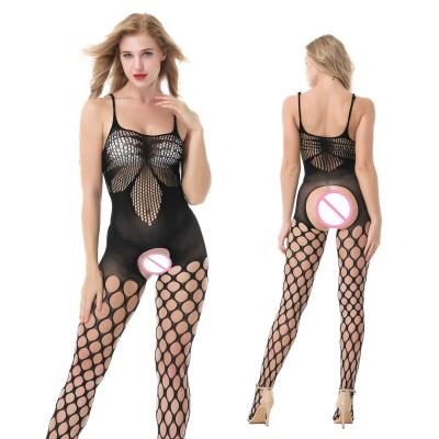 China Lotus Pattern Breathable Bodystocking With Bold Suspender Net Legs Bodystocking for sale