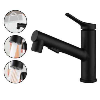 China Pull Out Jet 304 Stainless Steel Basin Black Drawing Faucet Drawing Hot And Cold Water Mixed Multifunctional Basin Telescopic Faucet for sale