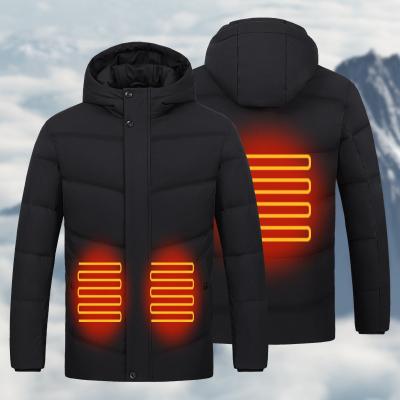 China Waterproof 90% White Winter Duck Down Long Heated Jacket Increasing Usb 5v 3 Zone Soft Warm Electric Passionate Jacket for sale