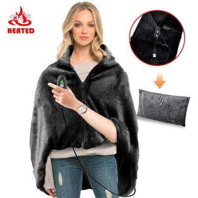 China USB Flannel Heated Shawl Plush Throw Heated Throw Blanket With Pillowcase Electric Lap Blanket Heated Throw As Pillow for sale