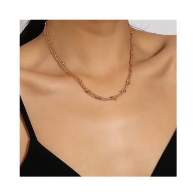 China Copper beads temperament European and American border simple alloy jewelry handmade multi-layer copper bead clavicle chain necklace for sale