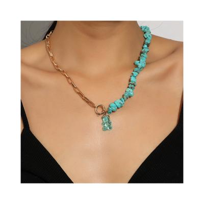 China European and American turquoise natural bear long necklace turquoise fashion sweater chain necklace for sale